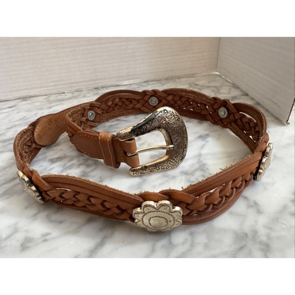 Fossil Jackets & Blazers - Women's Vintage Western Fossil Brown Leather Silver Concho Belt Size Medium